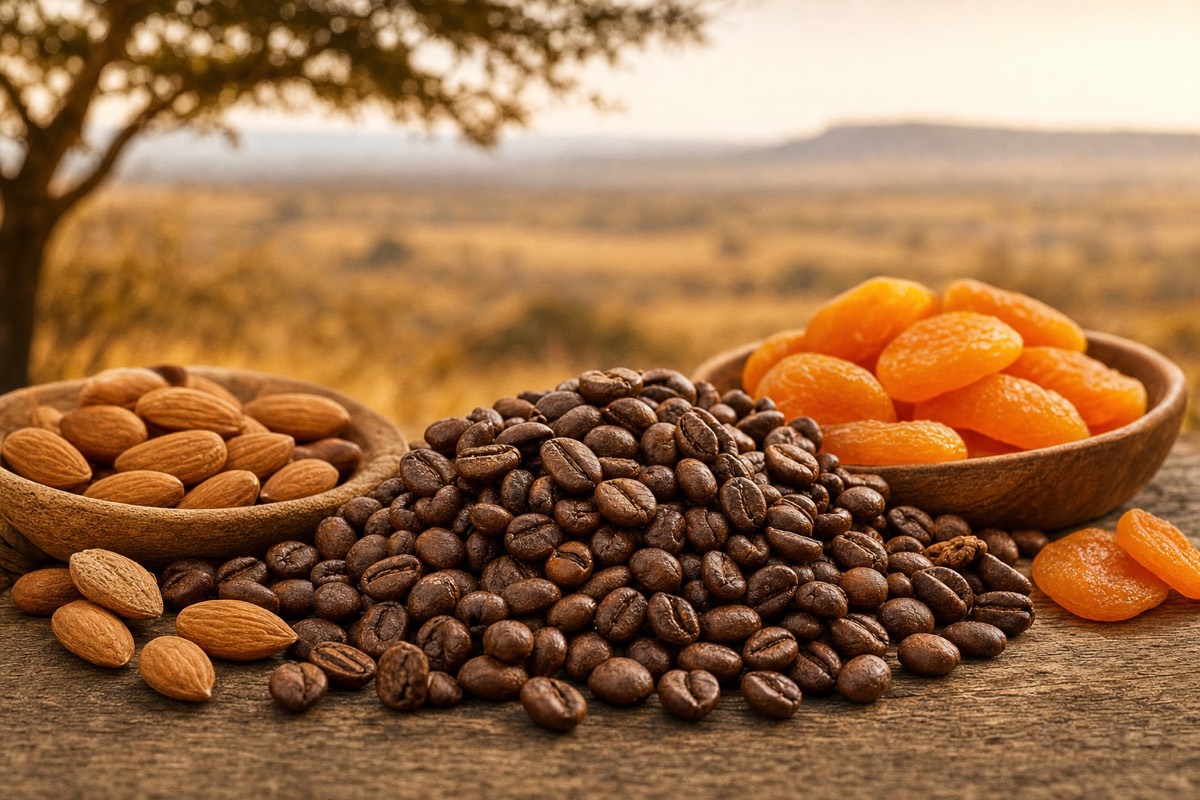 เมล็ดคั่ว Brazil Cerrado กับอัลมอนด์และแอปริคอตแห้ง